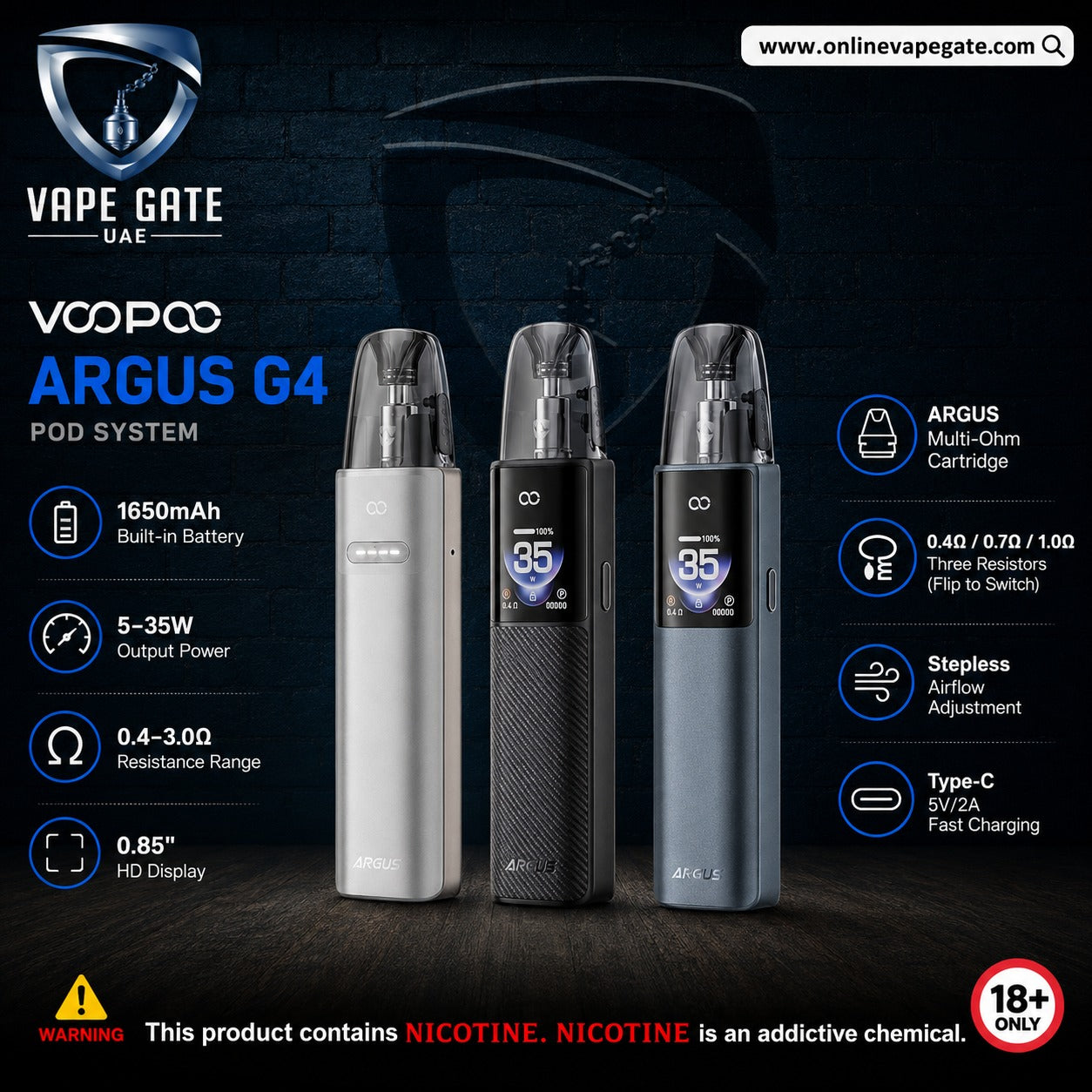 Argus G4 35W Pod System Kit 1650mAh  Fast Vape Delivery UAE 