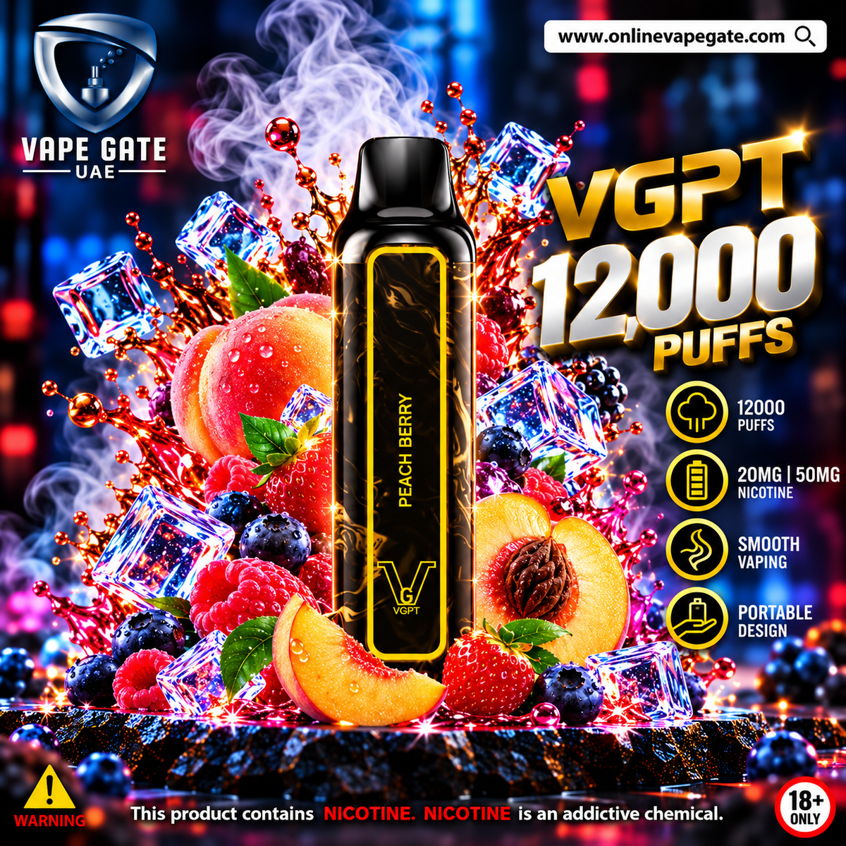 Peach Berry VGPT 12000 - Same Day Vape Delivery Dubai