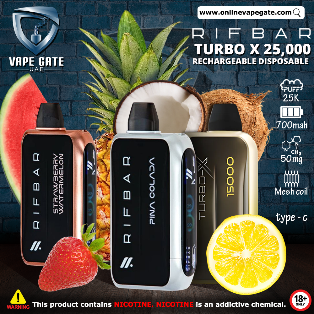 Rifbar Turbo X Rechargeable Disposable Vape (25,000 Puffs) Best Vape Dubai Duty Free 2025