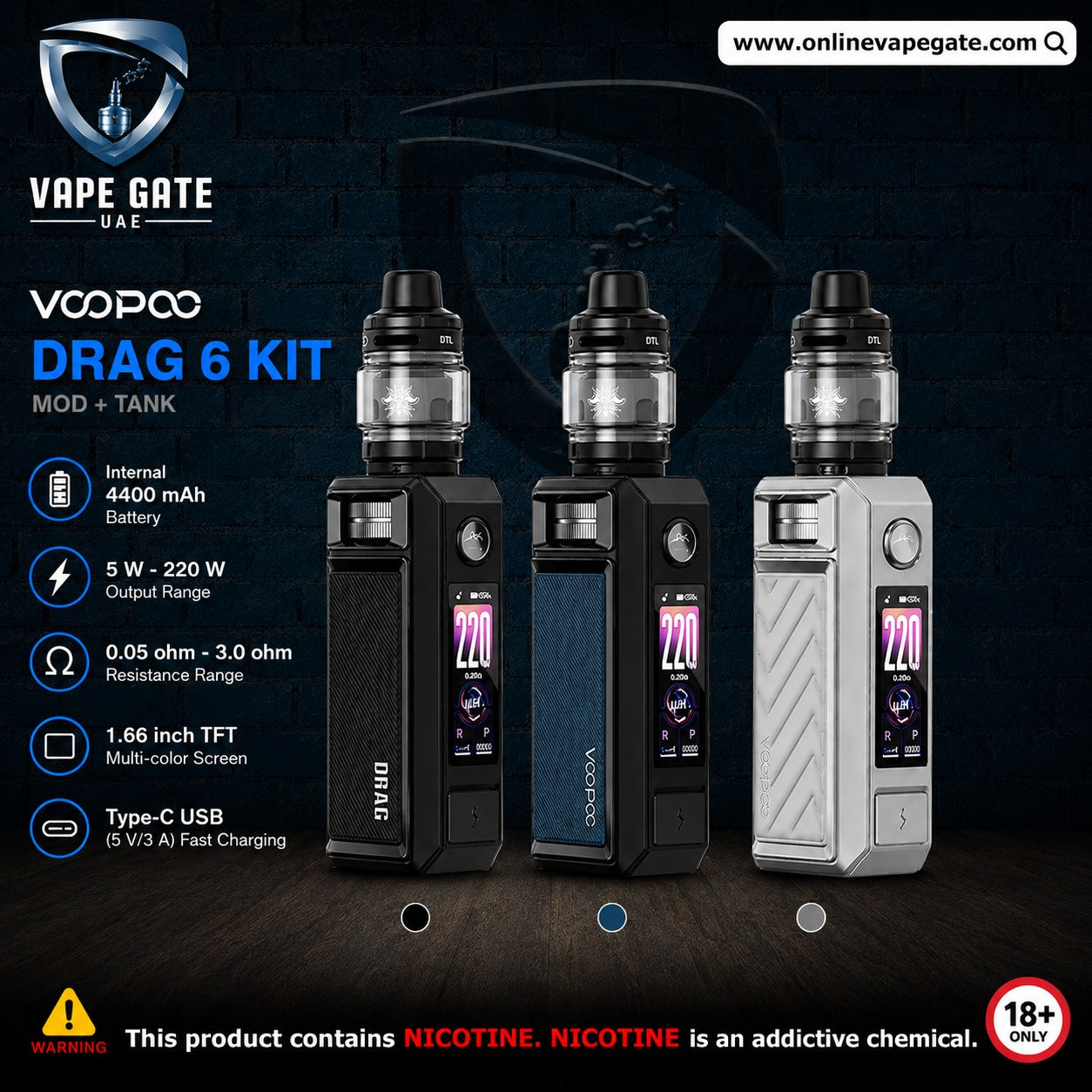 VOOPOO DRAG 6 Pod Kit 220W Vape Same Day Delivery