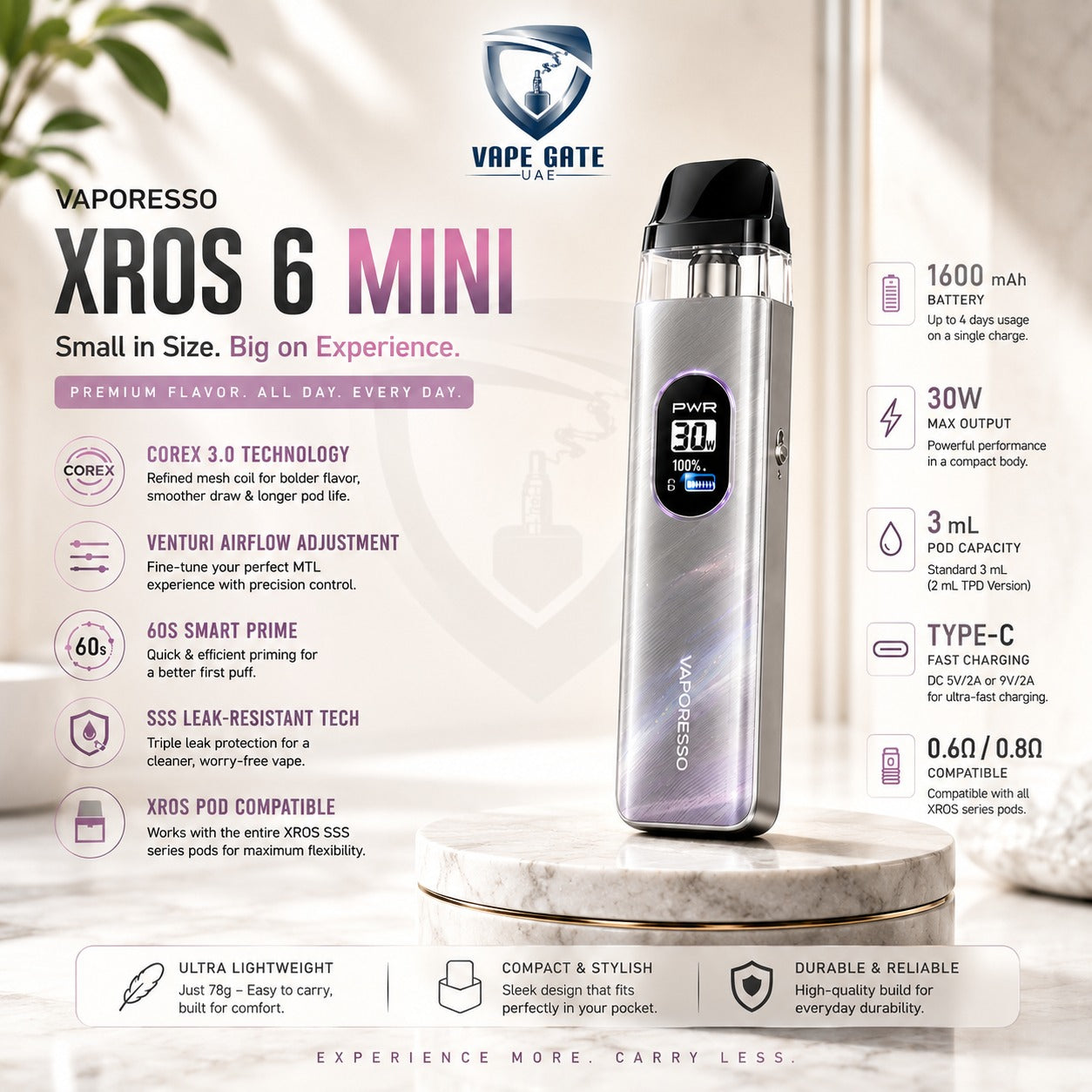 Vaporesso Xros 6 Mini 1600mAh Pod System Vape Shop Dubai Abu Dhabi Ajman