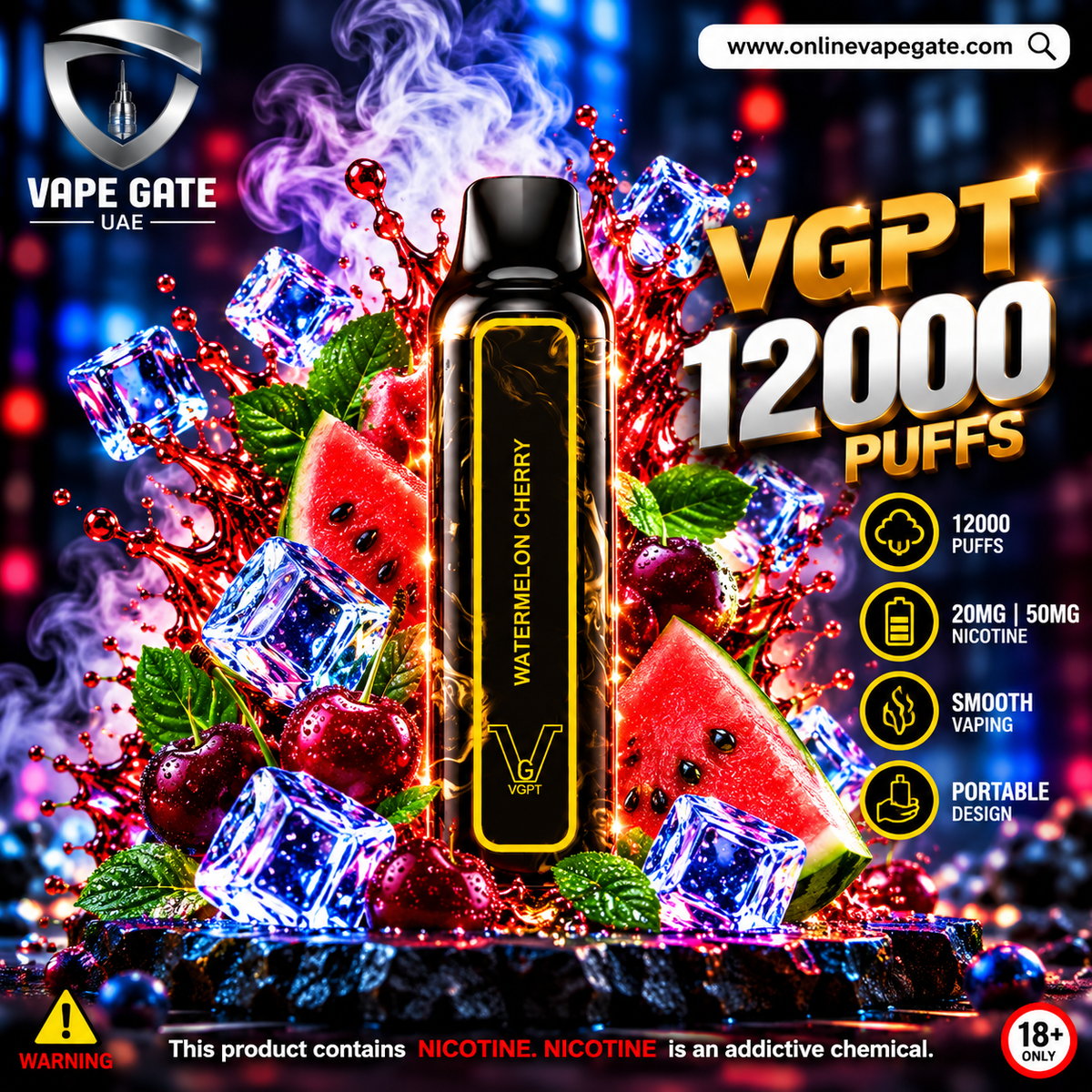 Watermelon Cherry VGPT 12000 - Online Vape Delivery UAE