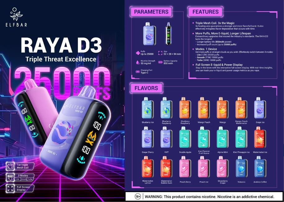 ELF Bar Raya D3 Disposable Pod Device (25K Puffs)